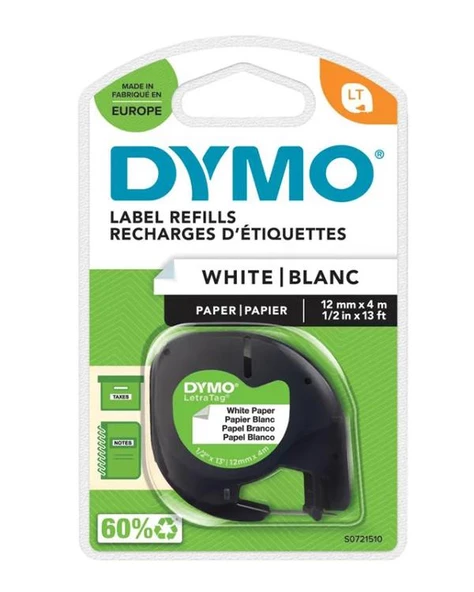 Dymo 12mmx4m Kağıt Şerit Beyaz 91200