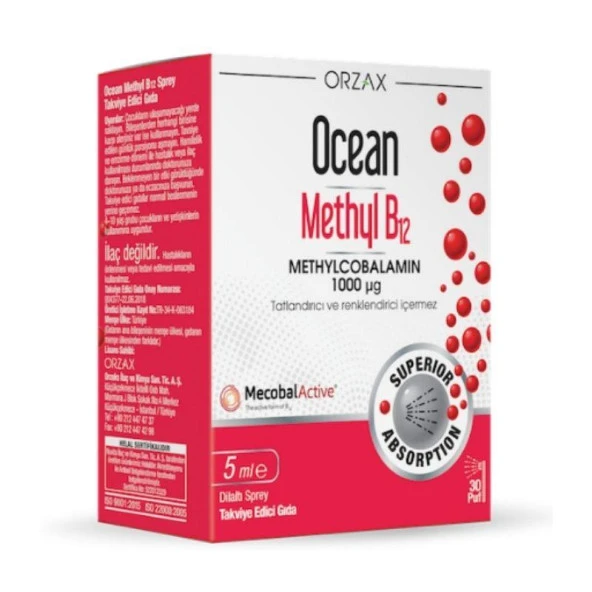 Orzax Ocean 1000 mg Methyl Cobalamin B12 Sprey 5 ml ürün görseli