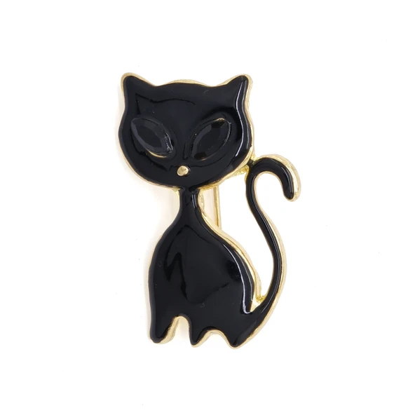 Altın Kaplama Siyah Kedi Modelli Broş BR-109
