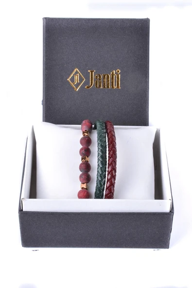 JTKB20057 DOĞAL TAŞ ve DERİ KOMBİN BİLEKLİK - Resim 4