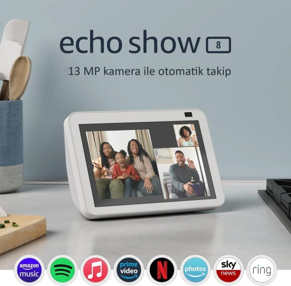 Echo Show 8 (2. Nesil) | Alexa ve 13 MP kameralı HD akıllı ekran Beyaz