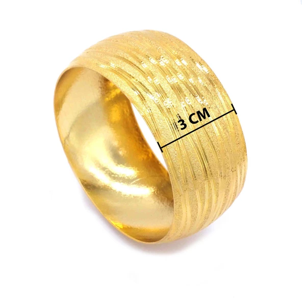 Altın Kaplama Mega Çizgili Bilezik 30mm Kalınlık BLZ-1147 - 4