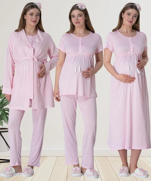 Mecit 6061 Bayan Pembe Sabahlık Gecelik Pijama Hamile Lohusa Set