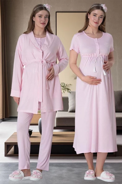 Mecit 6061 Bayan Pembe Sabahlık Gecelik Pijama Hamile Lohusa Set - Resim 2