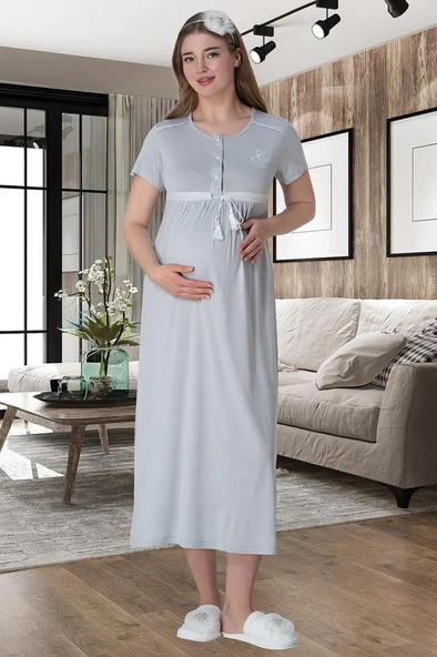 Mecit 6061 Bayan Gri Sabahlık Gecelik Pijama Hamile Lohusa Set - 5
