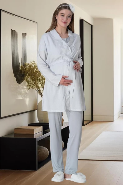 Mecit 6061 Bayan Gri Sabahlık Gecelik Pijama Hamile Lohusa Set - 3