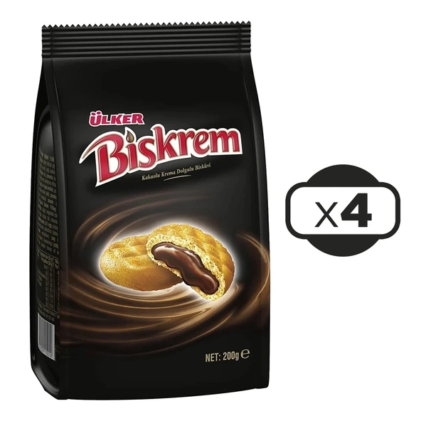 Ülker Biskrem Kakaolu Krema Dolgulu Bisküvi 200 gr x 4 Adet - 2