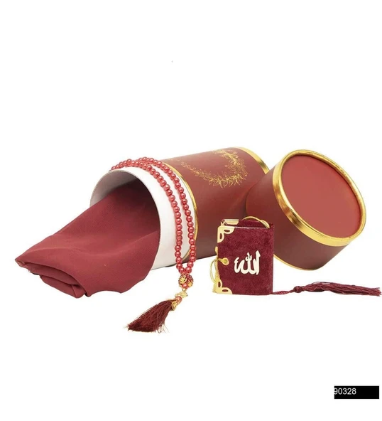 FURKAN SİLİNDİR KUMBARA İÇİNDE TESBİH +SECCADE SETİ PEMBE RENK
