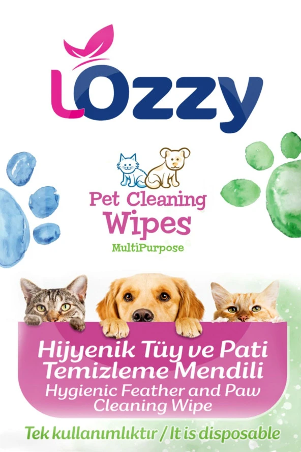 Lozzy Pet Köpek-kedi Pati Ve Tüy Temizleme Mendili 30 Adet- 25x23cm Tek Paketli