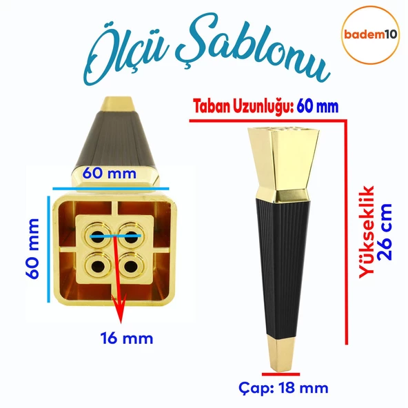 Dempa Lüks Mobilya Yükseltici Kanepe Tv Ünitesi Konsol Koltuk Ayağı Baza Ayakları Siyah Altın 26 Cm - Resim 2