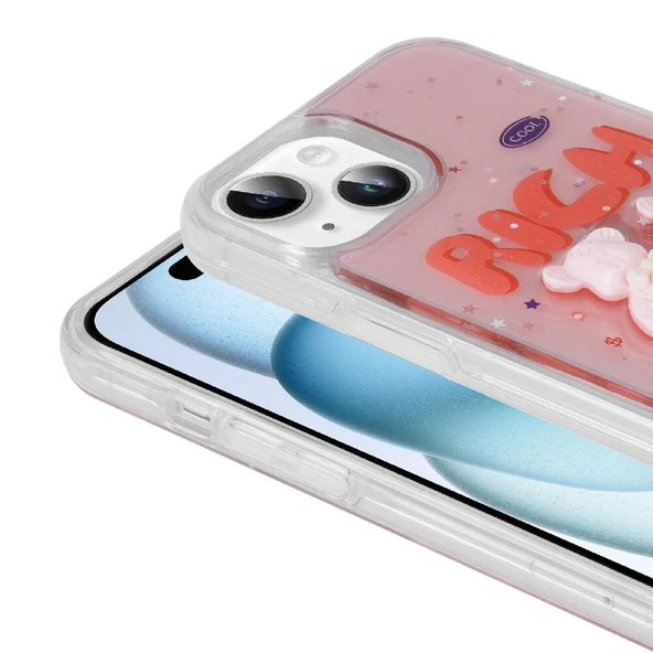 iPhone 14 Uyumlu Kılıf Kabartma Figürlü Parlak Minimini Silikon Kapak - 4