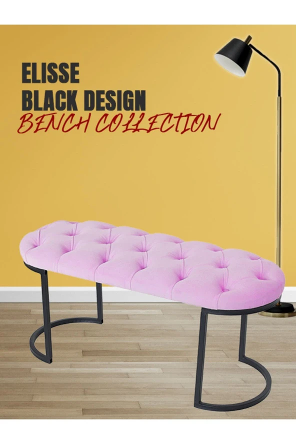 Elisse Pembe Puf - Metal Ayaklı Kapitoneli Model Oval Puf, Bench