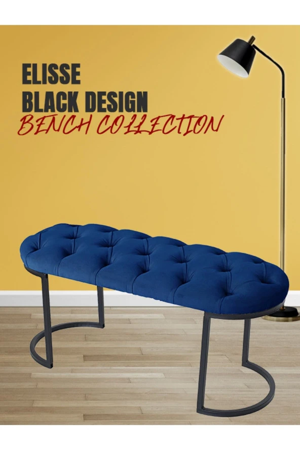 Elisse Mavi Puf - Metal Ayaklı Kapitoneli Model Oval Puf, Bench