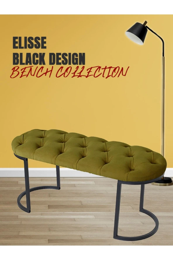 Elisse Hardal Puf - Metal Ayaklı Kapitoneli Model Oval Puf, Bench