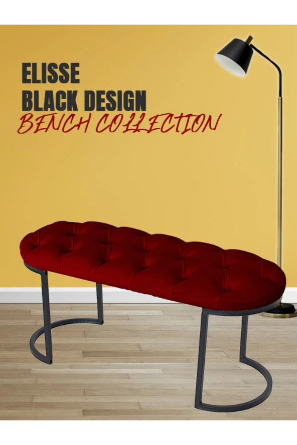 Elisse Bordo Puf - Metal Ayaklı Kapitoneli Model Oval Puf, Bench