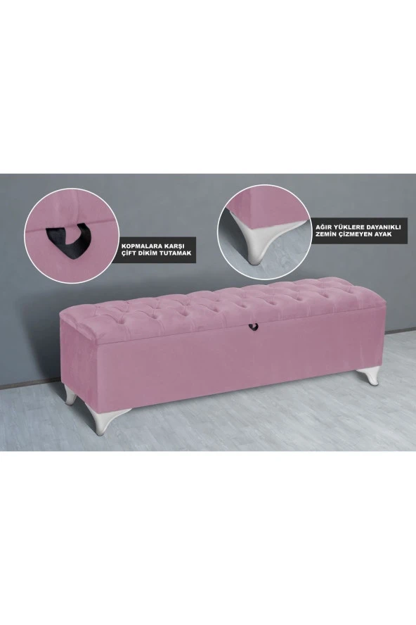 Vetra Chester Model Pembe Sandıklı Puf - Kapitoneli Model 140cm Sandıklı Bank