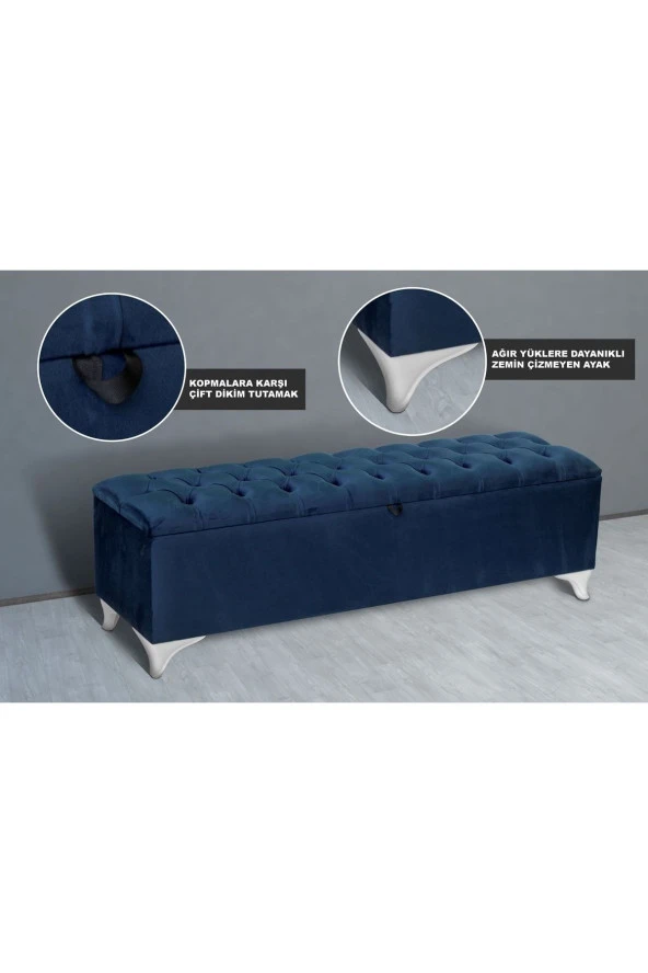 Vetra Chester Model Mavi Sandıklı Puf - Kapitoneli Model 140cm Sandıklı Bank