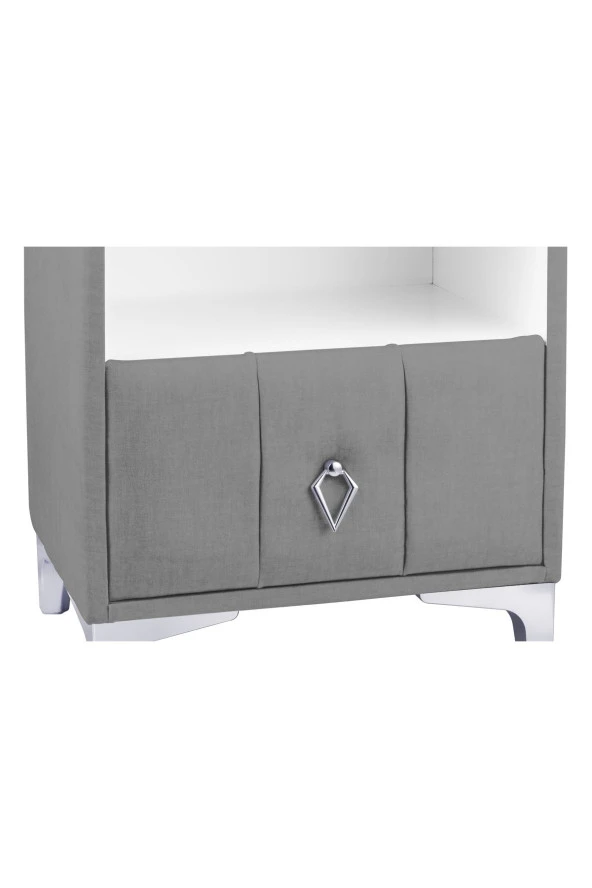 Singular Silver Iki Çekmeceli Açık Gri Komodin - Raflı Kumaş Döşemeli Yatak Odası Komodin Modeli - 4