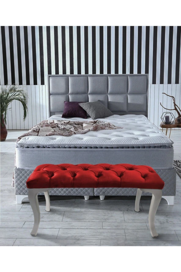 Classic Chester Model Kapitoneli Bordo Puf - Beyaz Ayak