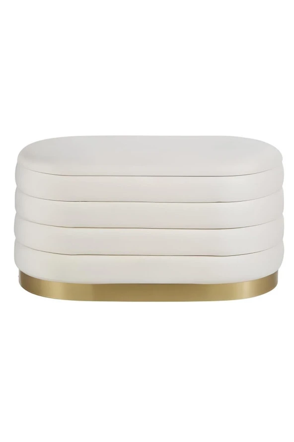 Velluto Lungo Lounge Cream Puf - 90cm Oval Dekoratif Puf Koltuk