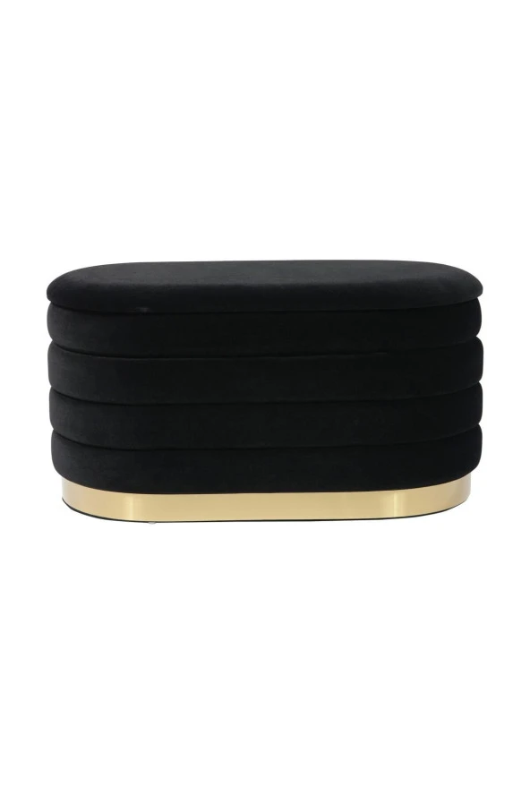 Lungo Long Line Black Puf- 90cm Gold Kaplama Kapitoneli Luxery Dekoratif Puf Koltuk