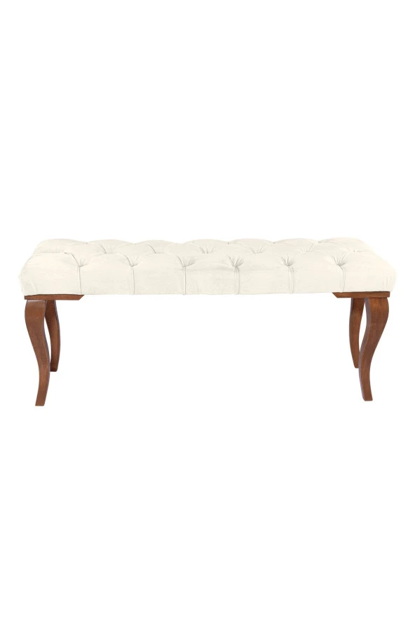 Gazzini Classic Lükens Gürgen Ayak Chester Model Kapitoneli Beyaz Puf Bench - Ceviz Ayak