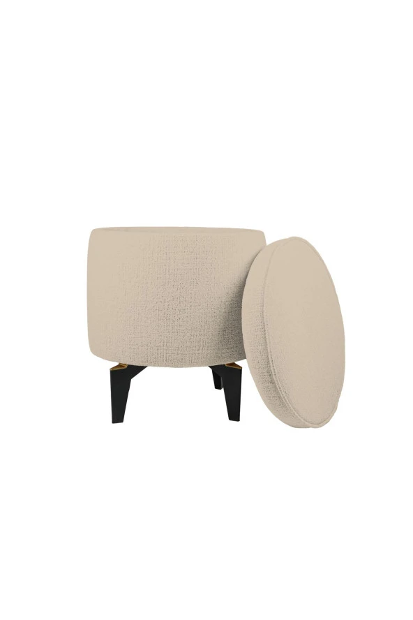 Rio Retro Ayaklı Sandıklı Silindir Dekoratif Puf - Krem - 3