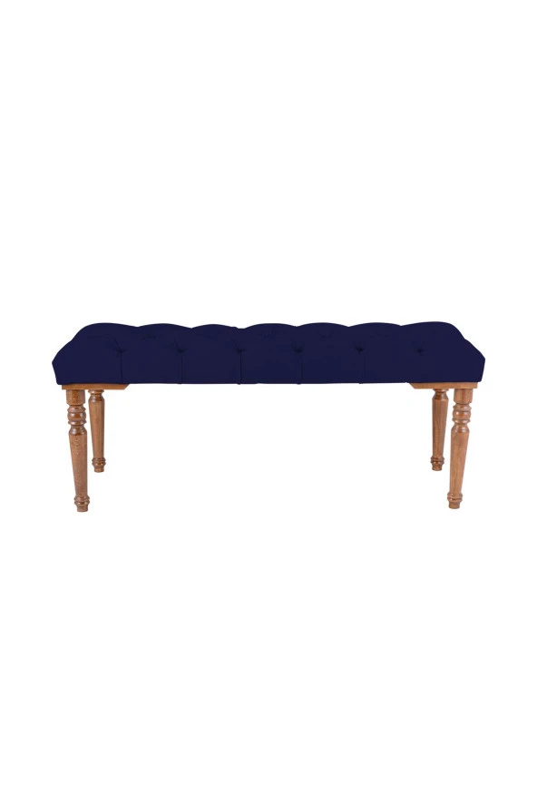 Gazzini Classic Torna Gürgen Ahşap Ayak Chester Model Kapitoneli Mavi Puf Bench - Ceviz Ayak