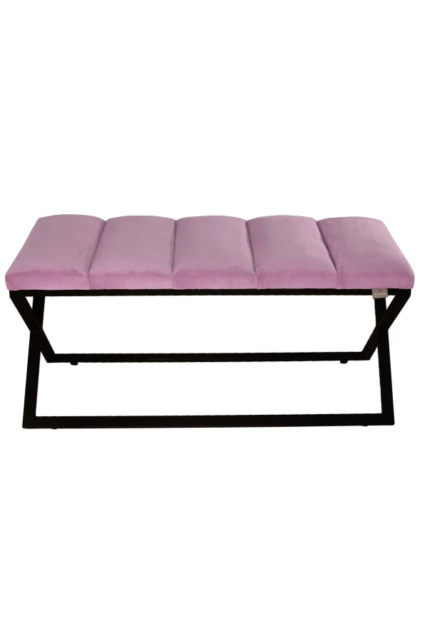 Varcera Puf - Siyah Çapraz Metal Ayaklı, Dilimli Model Bench Puf