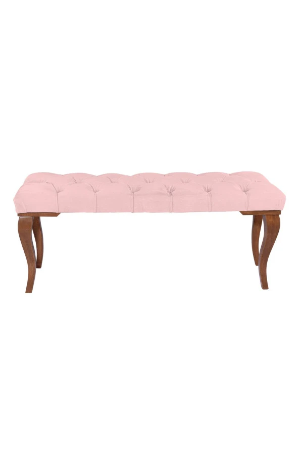 Gazzini Classic Torna Gürgen Ahşap Ayak Chester Model Kapitoneli Pembe Puf Bench - Ceviz Ayak
