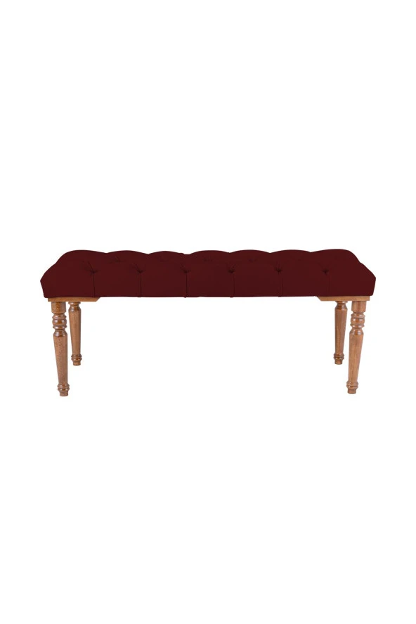 Gazzini Classic Torna Gürgen Ahşap Ayak Chester Model Kapitoneli Bordo Puf Bench - Ceviz Ayak