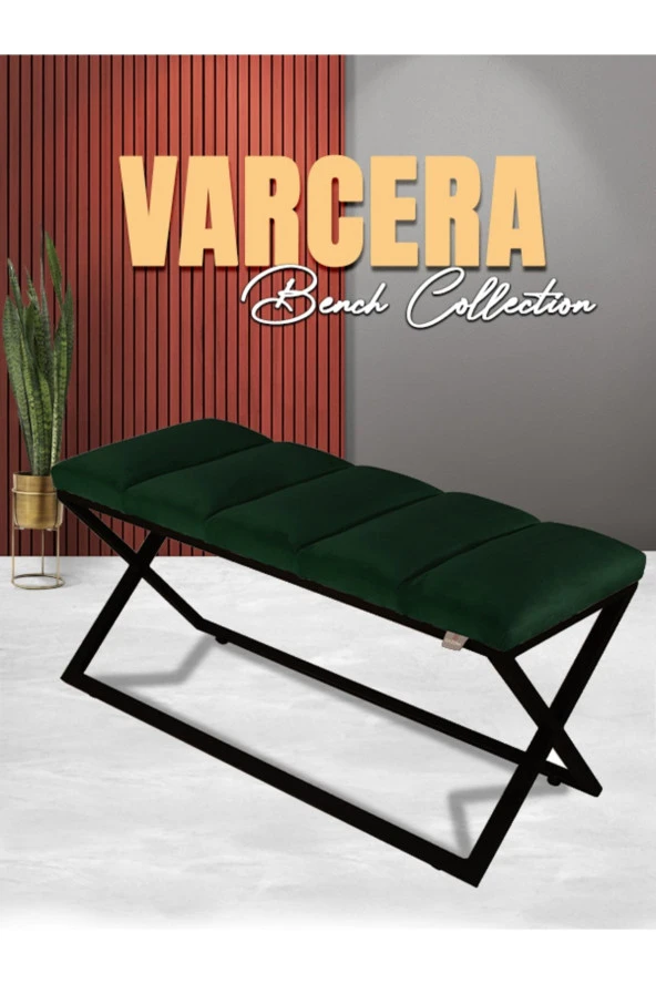 Varcera Puf - Siyah Çapraz Metal Ayaklı, Dilimli Model Bench Puf