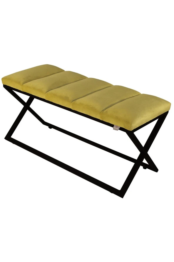 Varcera Puf - Siyah Çapraz Metal Ayaklı, Dilimli Model Bench Puf