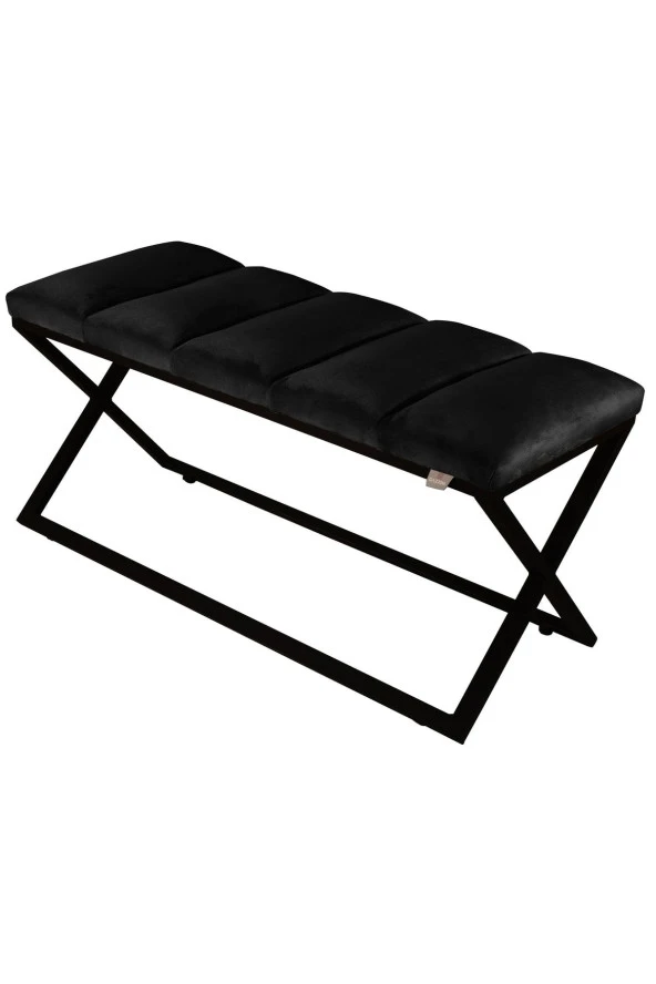 Varcera Puf - Siyah Çapraz Metal Ayaklı, Dilimli Model Bench Puf