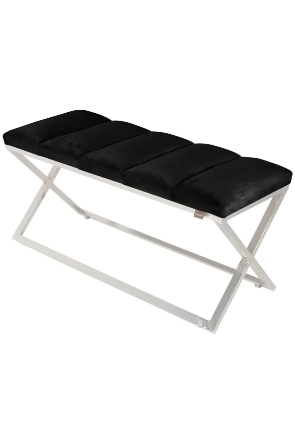 Varcera Silver Puf - Gümüş Kaplama Çapraz Metal Ayaklı Dilimli Model Bench Puf