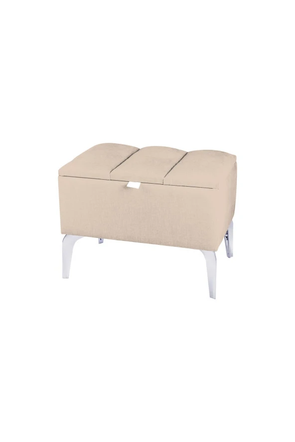 Vetra Mini Royal Krem Kumaş Sandıklıpuf- Gümüş Ayak Dekoratif Bench Puf - 2