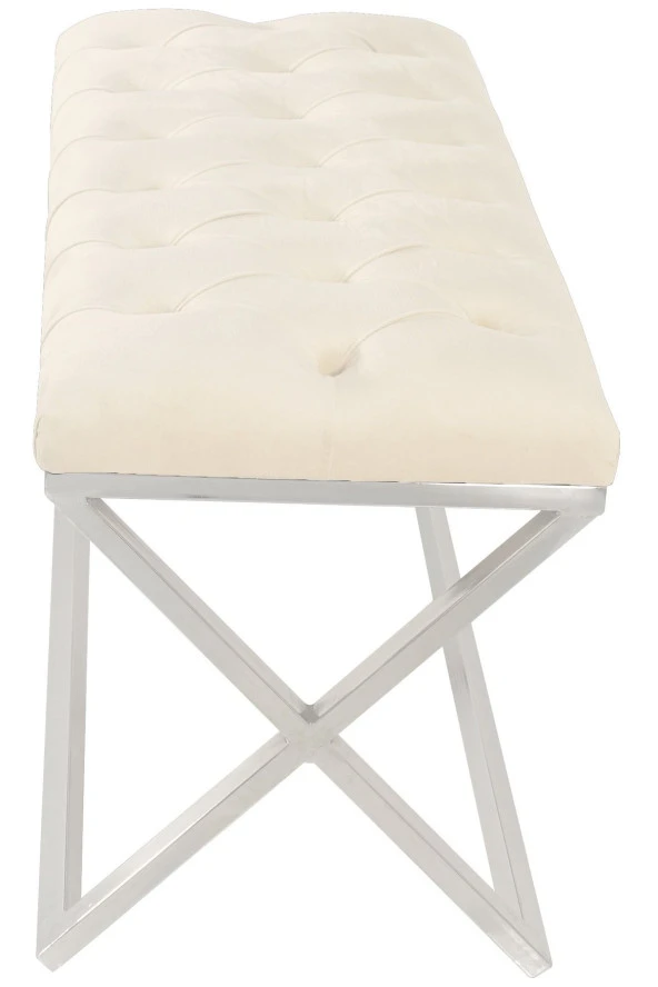 Varcera Silver Puf - Gümüş Kaplama Çapraz Metal Ayaklı Kapitoneli Model Bench Puf