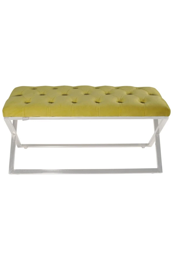 Varcera Silver Puf - Gümüş Kaplama Çapraz Metal Ayaklı Kapitoneli Model Bench Puf - 2