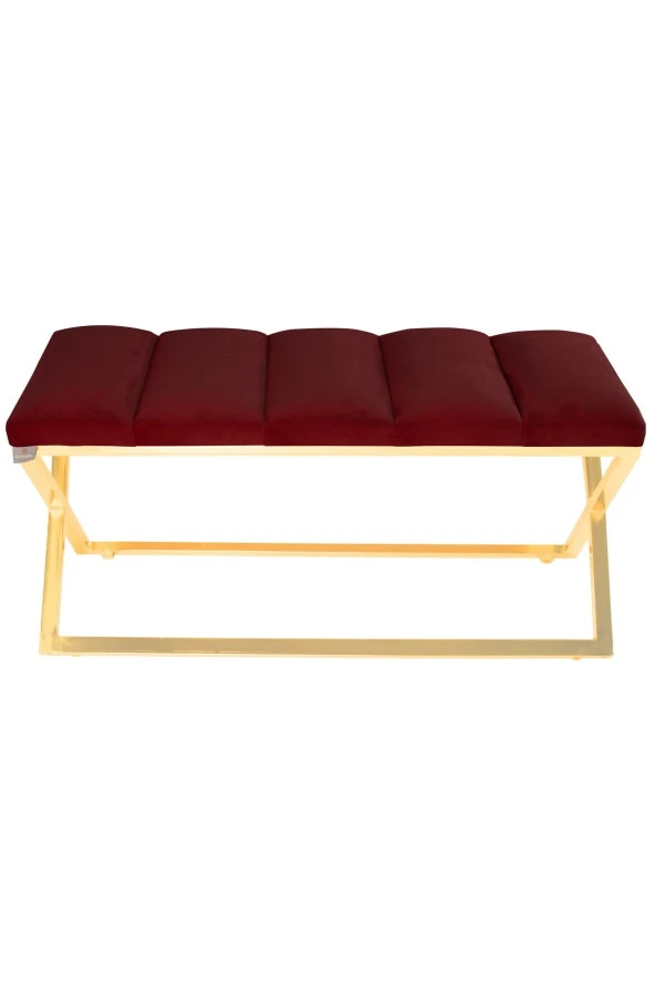 Varcera Gold Puf - Gold Kaplama Çapraz Metal Ayaklı Dilimli Model Bench Puf