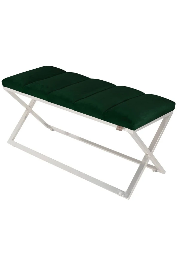 Varcera Silver Puf - Gümüş Kaplama Çapraz Metal Ayaklı Dilimli Model Bench Puf