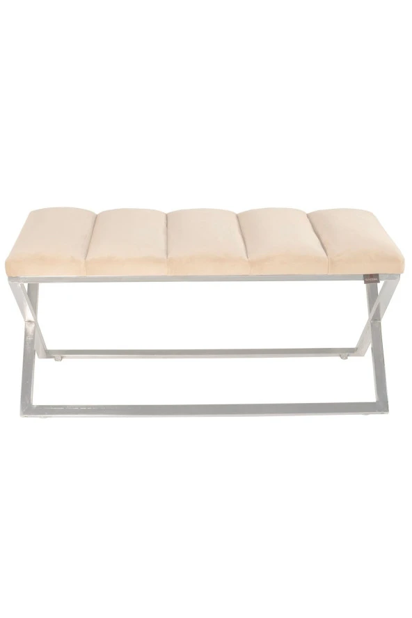 Varcera Silver Puf - Gümüş Kaplama Çapraz Metal Ayaklı Dilimli Model Bench Puf