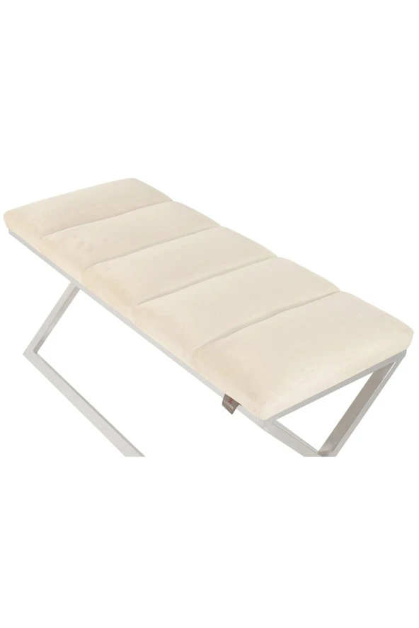 Varcera Silver Puf - Gümüş Kaplama Çapraz Metal Ayaklı Dilimli Model Bench Puf