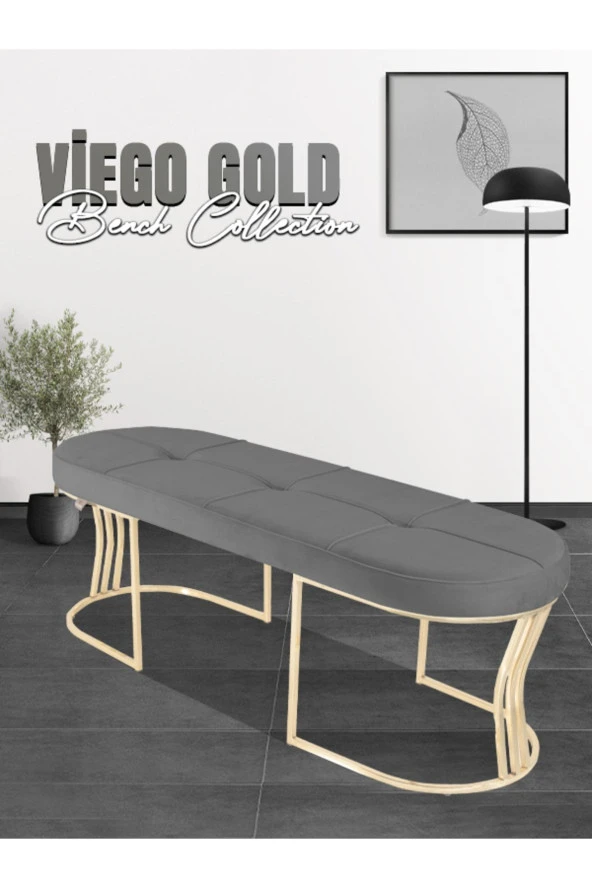 Viego Gold Exclusive Puf - Lüks Metal Gold Ayak, Chester Model Yatak Ucu Bench Puf
