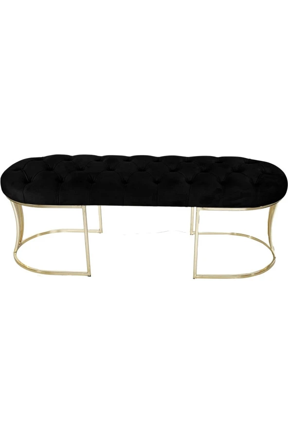 Viego Gold Siyah Puf - Lüks Metal Gold Ayak, Chester Model Yatak Ucu Bench Puf - 2