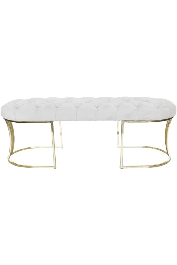 Viego Gold Beyaz Puf - Lüks Metal Gold Ayak, Chester Model Yatak Ucu Bench Puf - 3