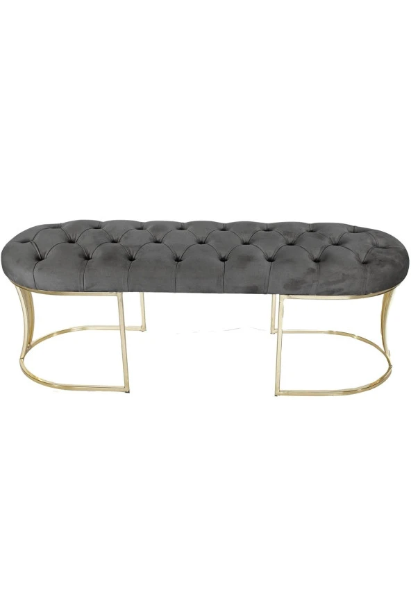 Viego Gold Gri Puf - Lüks Metal Gold Ayak, Chester Model Yatak Ucu Bench Puf - 3