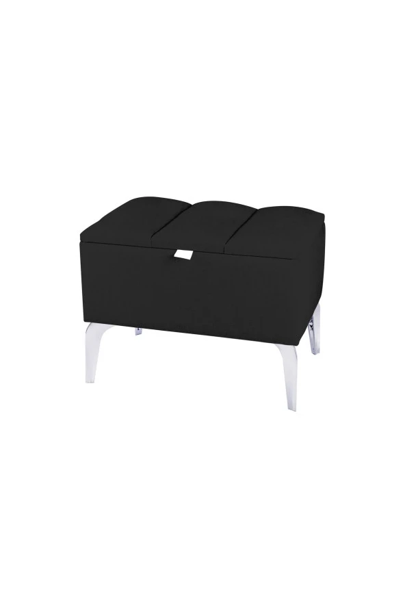 Vetra Mini Royal Siyah Kumaş Sandıklıpuf- Gümüş Ayak Dekoratif Bench Puf - 3