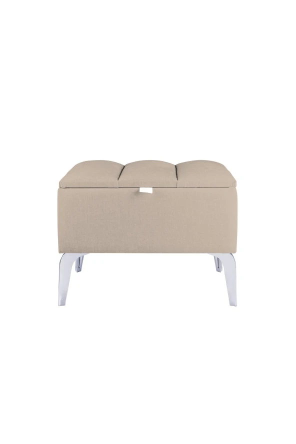 Vetra Mini Royal Bej Kumaş Sandıklı Puf- Gümüş Ayak Dekoratif Bench Puf