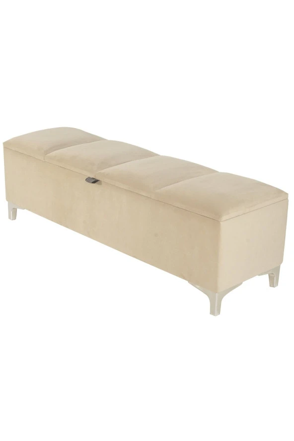 Vetra V2 Sandıklı Puf - Krem Dilimli Model Sandıklı Puf Bench - Sandıklı Yatak Ucu Bankı - 2