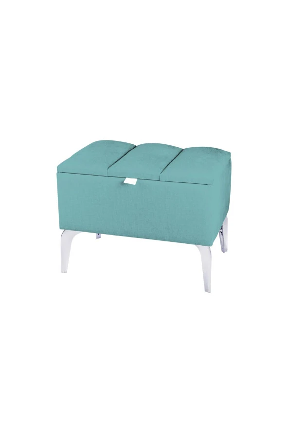 Vetra Mini Royal Turkuaz Kumaş Sandıklı Puf- Gümüş Ayak Dekoratif Bench Puf - 2